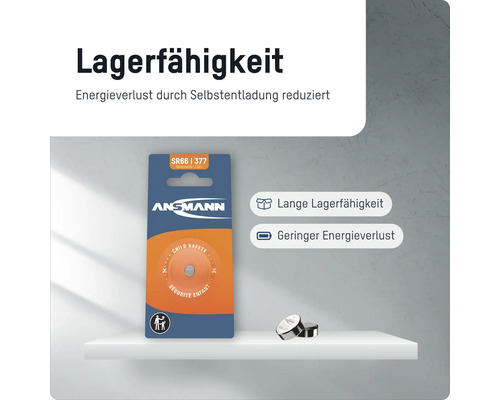 Ansmann Knopfzelle SR66, lange Lagerfähigkeit, geringer Energieverlust