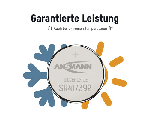 Ansmann Silberoxid Knopfzelle SR41/392 garantiert Leistung auch bei extremen Temperaturen