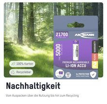 Ansmann 21700 Lithium-Ionen Akku mit 5000 mAh in Kartonverpackung