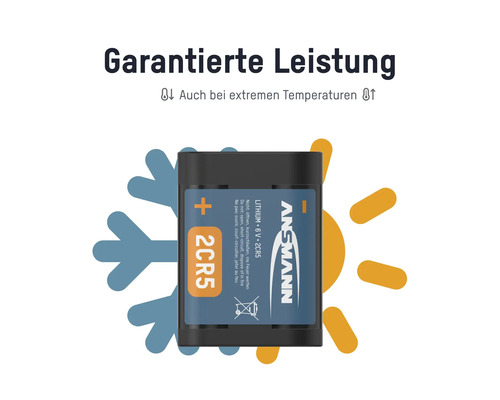 Ansmann Lithium 6 Volt 2CR5 Batterie mit Hinweis auf Temperaturbeständigkeit