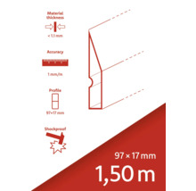 Produktinformationen: Materialstärke unter 1,1 mm, Genauigkeit 1 mm pro Meter, Profil 97 x 17 mm, schlagfest, Länge 1,50 Meter