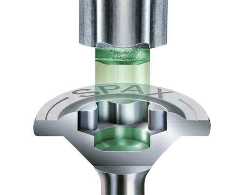 Schnittdarstellung einer Spax Schraube mit Bitaufnahme