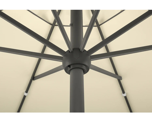 Detailaufnahme eines Sonnenschirms mit Streben und Mast