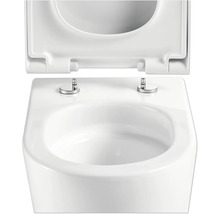 Weiße Toilette mit offenem Toilettendeckel