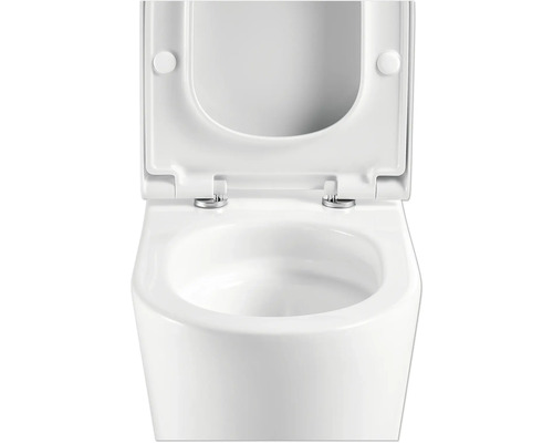 Weißes Stand-WC mit offenem Toilettendeckel
