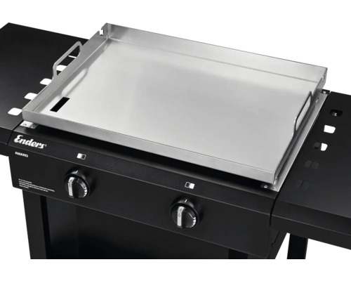 Enders Amaro Grillplatte aus Edelstahl auf schwarzem Grillwagen