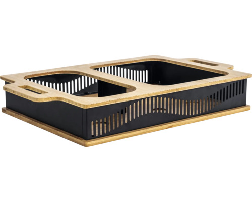 Schwarze Pflanzkastenwanne mit Bambusrahmen
