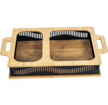 Bambus Rechaud mit zwei Einsätzen für Warmhalteplatten.