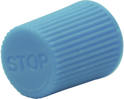 Kunststoffkappe mit der Aufschrift 'STOP'.