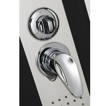 Nahaufnahme einer Duscharmatur mit Temperaturregler und Funktionswahlschalter