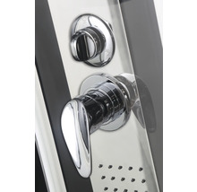 Detailaufnahme einer Duscharmatur mit Drehknopf und Hebel