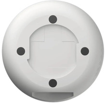 Unterseite eines runden, weißen Geräts mit vier Montagepunkten