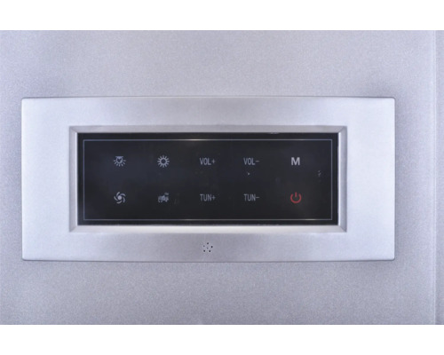 Bedienfeld mit Licht-, Ventilator-, Lautstärke-, Sendersuch- und Ein/Aus-Tasten