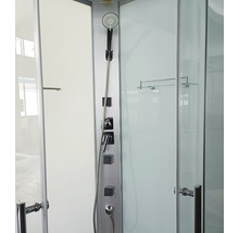 Duschkabine mit Paneel, Handbrause und Armaturen.