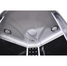 Innenansicht einer Duschkabine mit Deckenbeleuchtung und Duschkopf