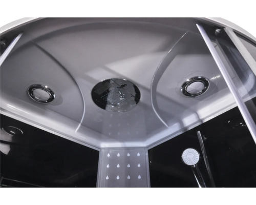 Innenansicht einer Duschkabine mit Kopfbrause und Handbrause