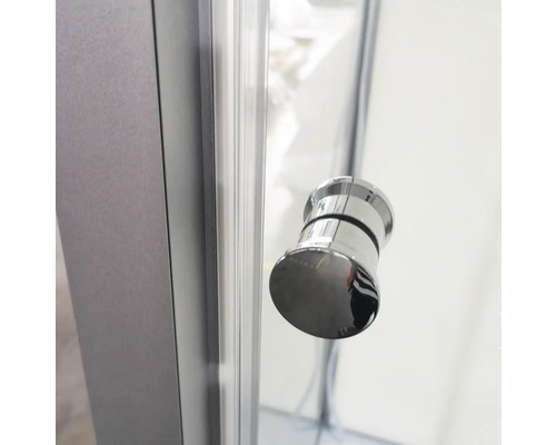 Detailaufnahme eines Duschkabinentürgriffs