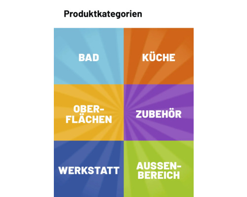 Produktkategorien: Bad, Küche, Oberflächen, Zubehör, Werkstatt, Aussenbereich