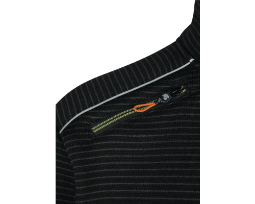 Detailaufnahme einer schwarzen Strickjacke mit Reißverschlusstasche