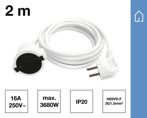 Zwei Meter lange Zuleitung mit Stecker und Kupplung