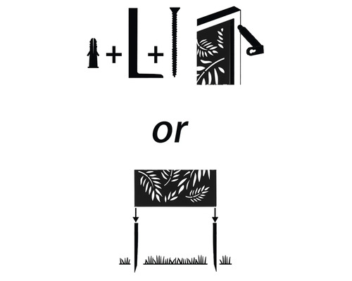 Anleitung zur Montage eines Sichtschutzelements mit Dübel, Winkel und Schraube oder mit Erdspieß