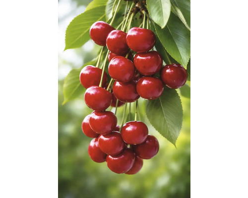 Reife Kirschen mit Blättern an einem Zweig