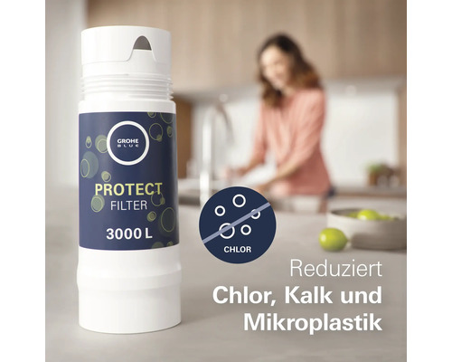 Grohe Blue Protect Filter 3000 L zur Reduzierung von Chlor, Kalk und Mikroplastik