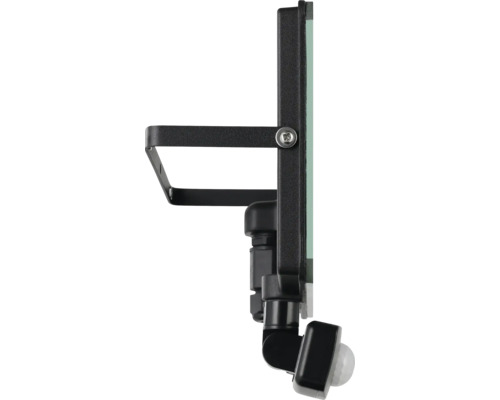 Seitenansicht eines LED-Strahlers mit Bewegungsmelder und Montagebügel