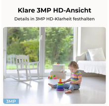 Helles Zimmer mit spielendem Kind, aufgenommen mit einer 3MP Überwachungskamera.