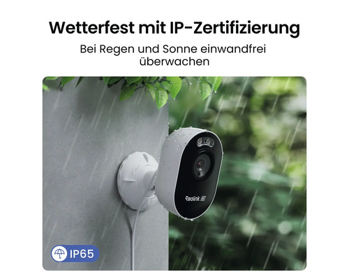 Wetterfeste Reolink Überwachungskamera mit IP65 Schutzklasse zur Überwachung bei Regen und Sonne
