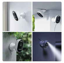 Collage von Überwachungskameras für den Innen- und Außenbereich, die an Wänden und Decken montiert sind