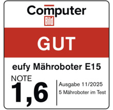 Computer Bild Gütesiegel: eufy Mähroboter E15, gut, Note 1,6, Ausgabe 11/2025