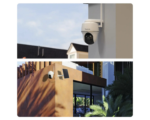 Reolink Überwachungskamera mit Solarmodul an Hauswand