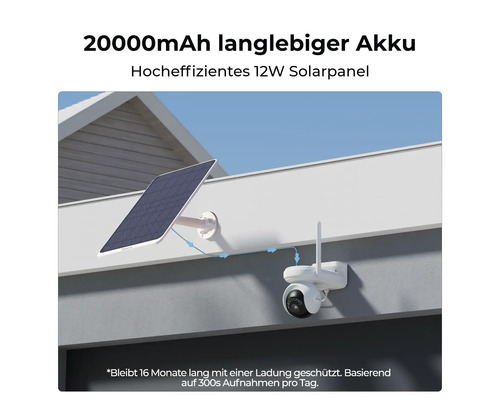 Außenkamera mit Solarpanel an Hauswand montiert