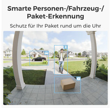 Smarte Personenerkennung, Fahrzeugerkennung und Paketerkennung im Außenbereich eines Hauses
