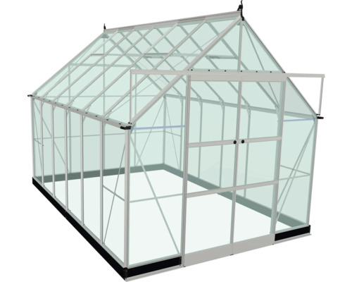 Gewächshaus mit Glasscheiben und Aluminiumrahmen