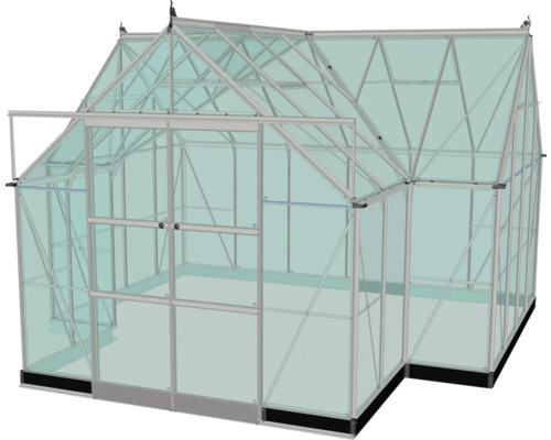 Gewächshaus mit Aluminiumrahmen und Glasscheiben