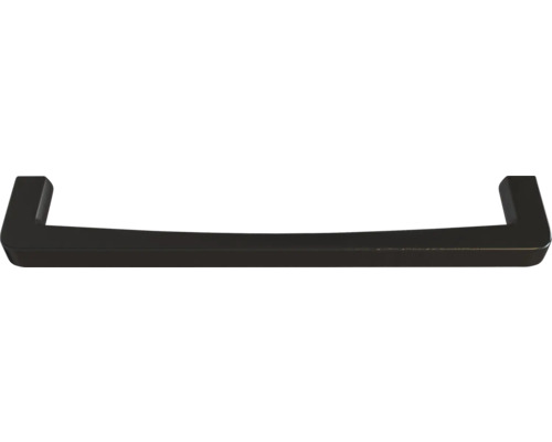 Schwarzer Möbelgriff aus Metall in modernem, eckigem Design.