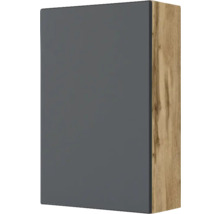 Hängeschrank mit matter Front in Anthrazit und Korpus in Eiche-Optik.