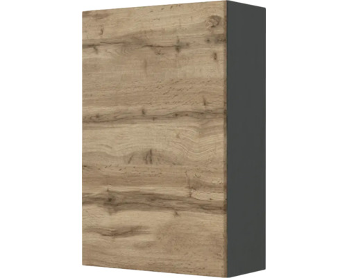 Küchen-Hängeschrank mit Front in Eichen-Dekor und anthrazitgrauer Seitenwand.