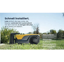 Rasenmähroboter auf einer Rasenfläche für eine einfache Installation im Garten.