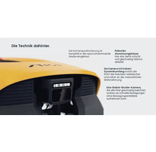 Detailaufnahme der Kamera eines Rasenmähroboters.