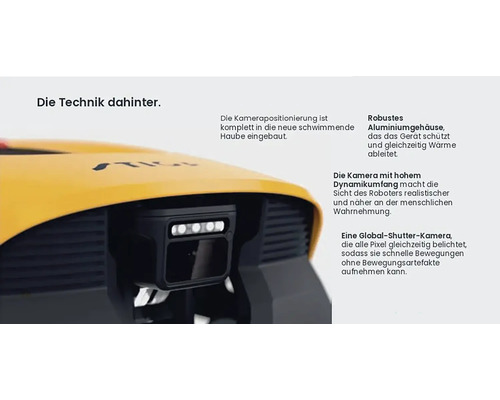 Detailaufnahme der Kamera eines Rasenmähroboters.