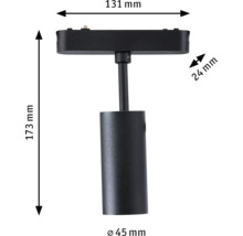Abbildung der Maße einer schwarzen Schienenleuchte, 173 mm hoch