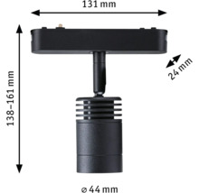 Abbildung der Maße einer schwarzen Stromschienenleuchte