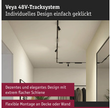 Veya 48V-Schienensystem mit montierten Strahlern an der Decke in einem Raum.