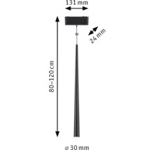 Technische Zeichnung einer Pendelleuchte mit den Maßen 80 bis 120 cm Länge, 131 mm Breite und 24 mm Tiefe.