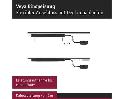 Veya Einspeisung flexibler Anschluss mit Deckenbaldachin, Leistungsaufnahme bis 100 Watt, Kabelzuleitung von einem Meter