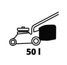 Symbol Rasenmäher mit 50 Liter Fangkorbvolumen