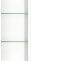Detailansicht von Glaseinlegeböden in einem weißen Schrank mit höhenverstellbaren Halterungen.